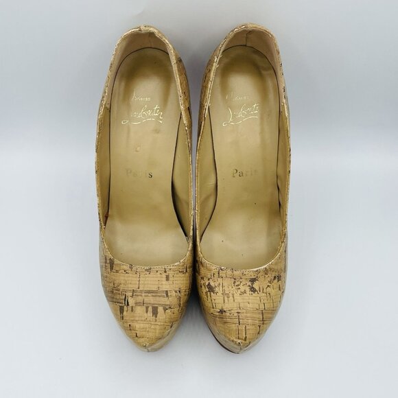 Heels Womens Size 9.5 Cork Pattern Platform Stiletto Slip On Pumps Red Sole - Picture 5 of 11